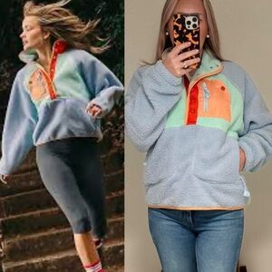 Free People New Hit The Slopes Colorblock Fleece Jacket in Pistachio Combo
